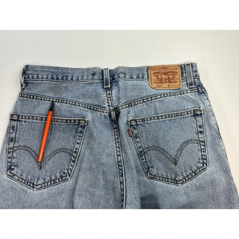 Levis 505 Jeans Mens 32x30 Blue Regular Fit Straight Y2K Vintage Light Wash